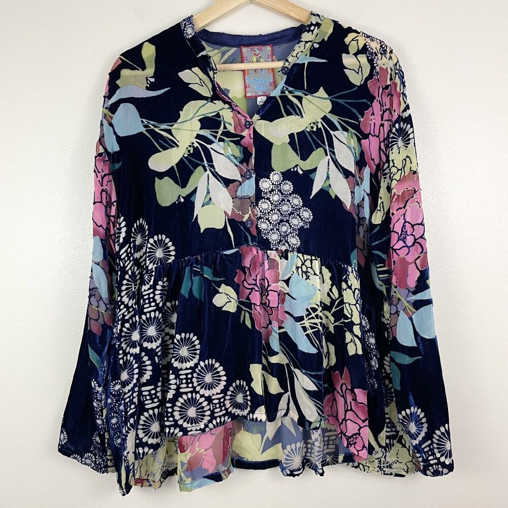 Johnny Was Sierra Burnout Darlyn Blouse Peplum Top Velvet Floral Small NWT $318